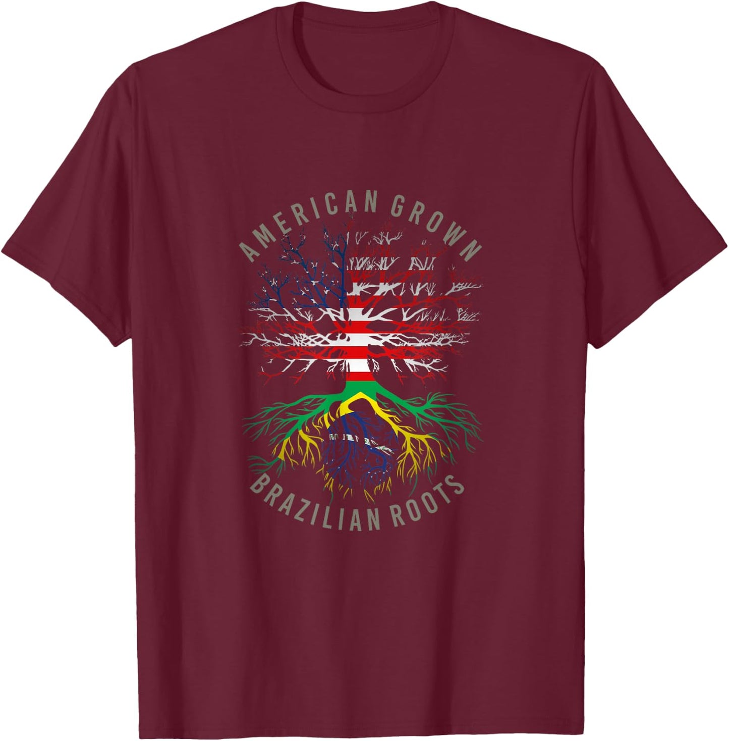 American Grown Brazilian Roots USA Brazil Flag Heritage Tree T-Shirt - T-Shirt | Maroon
