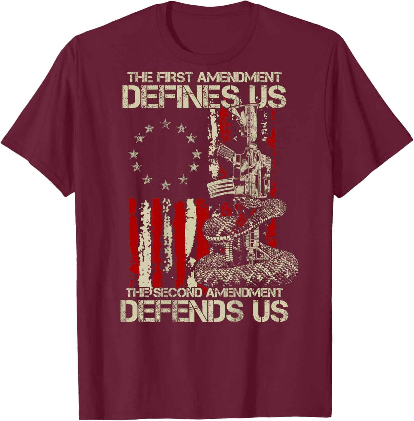 The First Amendment Defines us American Flag (On Back) T-Shirt - T-Shirt | Maroon