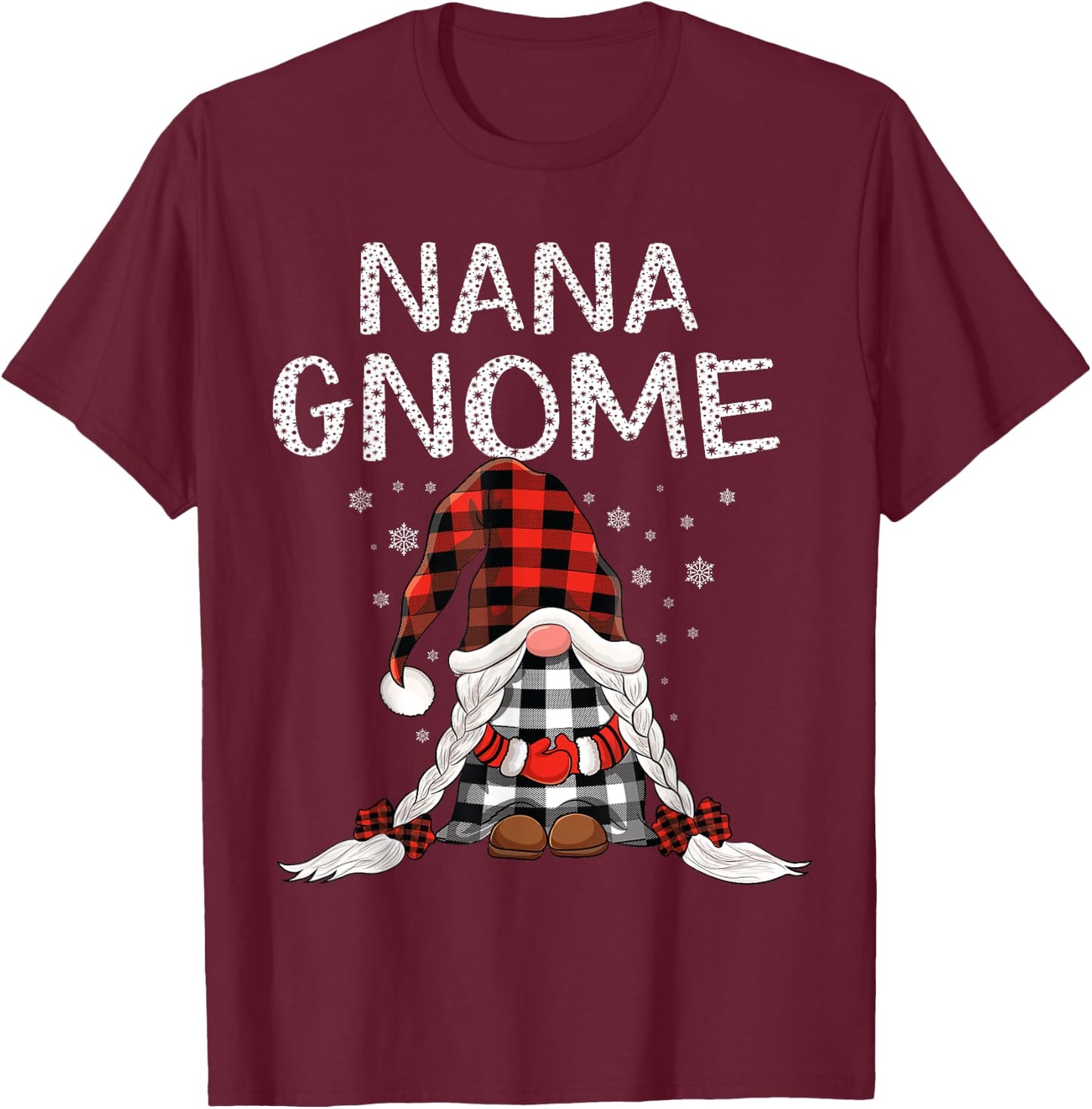 Cute nana Gnomes check red Plaid pattern Christmas Gnome T-Shirt - T-Shirt | Maroon