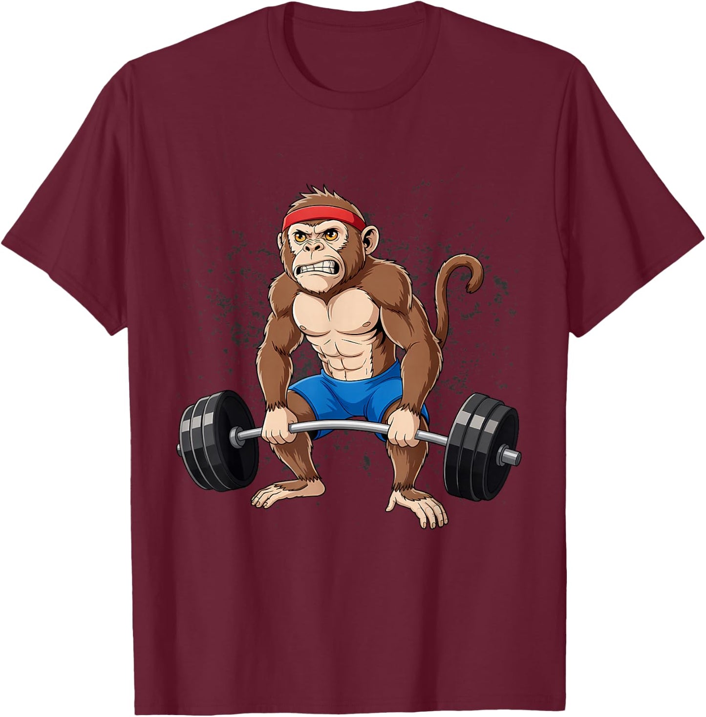 Monkey Weightlifting Powerlifting Deadlift Fitness T-Shirt - T-Shirt | Maroon
