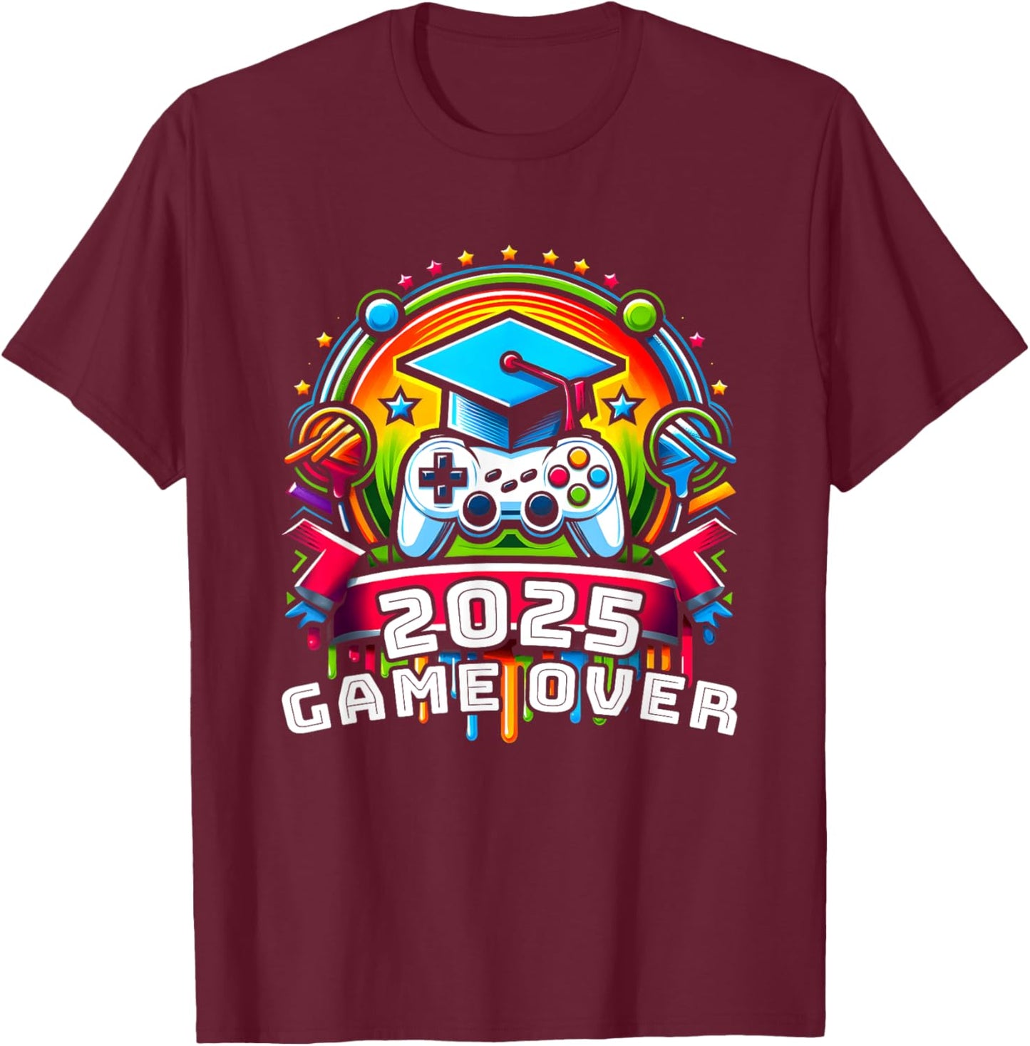 Game Over Class Of 2025 Shirt Students Funny 2025 Graduation T-Shirt - T-Shirt | Maroon