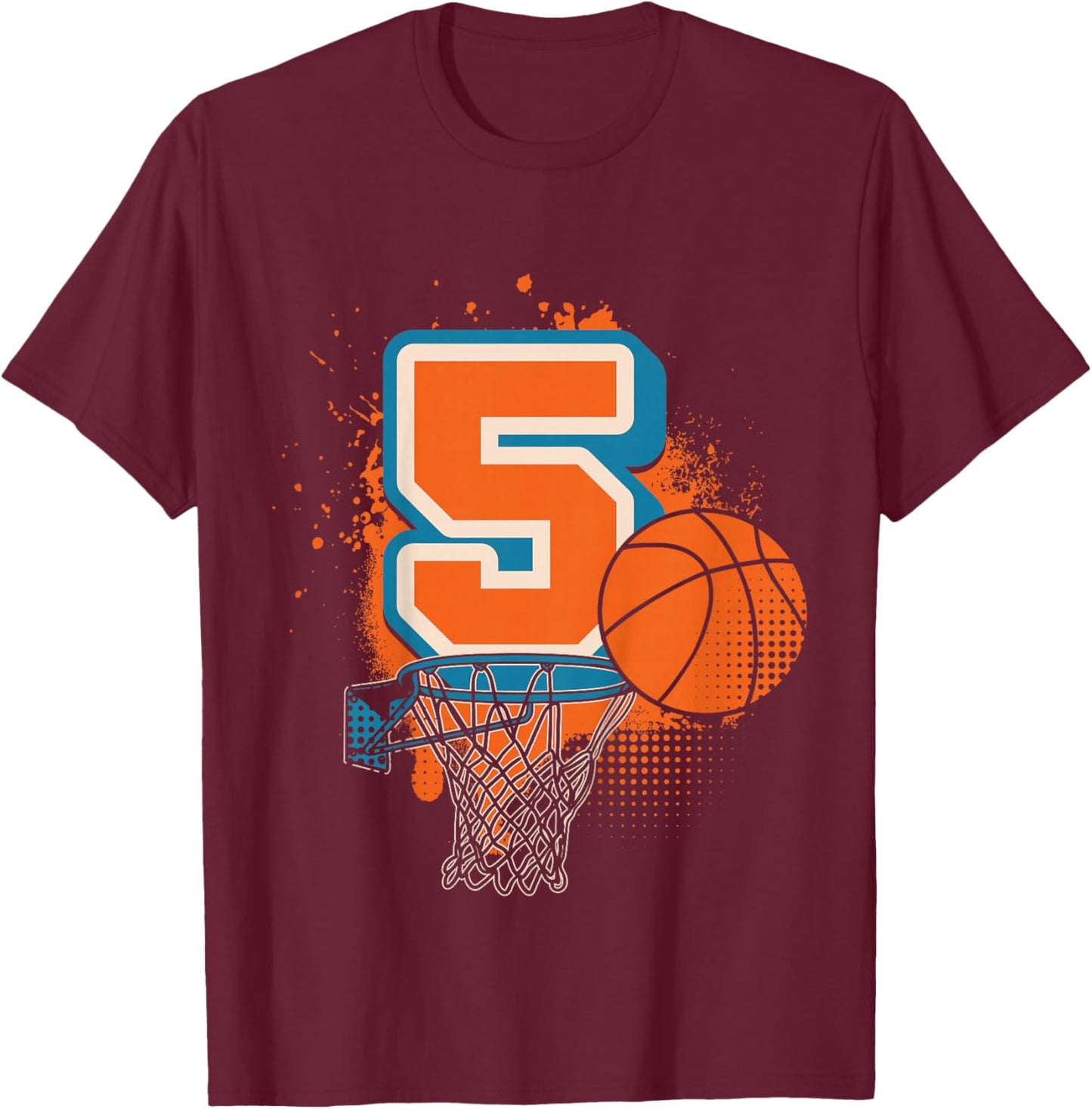 Kids 5th Birthday Boy Basketball Player Basketball 5 Years Old T-Shirt - T-Shirt | Maroon