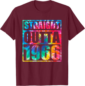 Tie Dye Straight Outta 1966 Year Of Birth Birthday T-Shirt - T-Shirt | Maroon