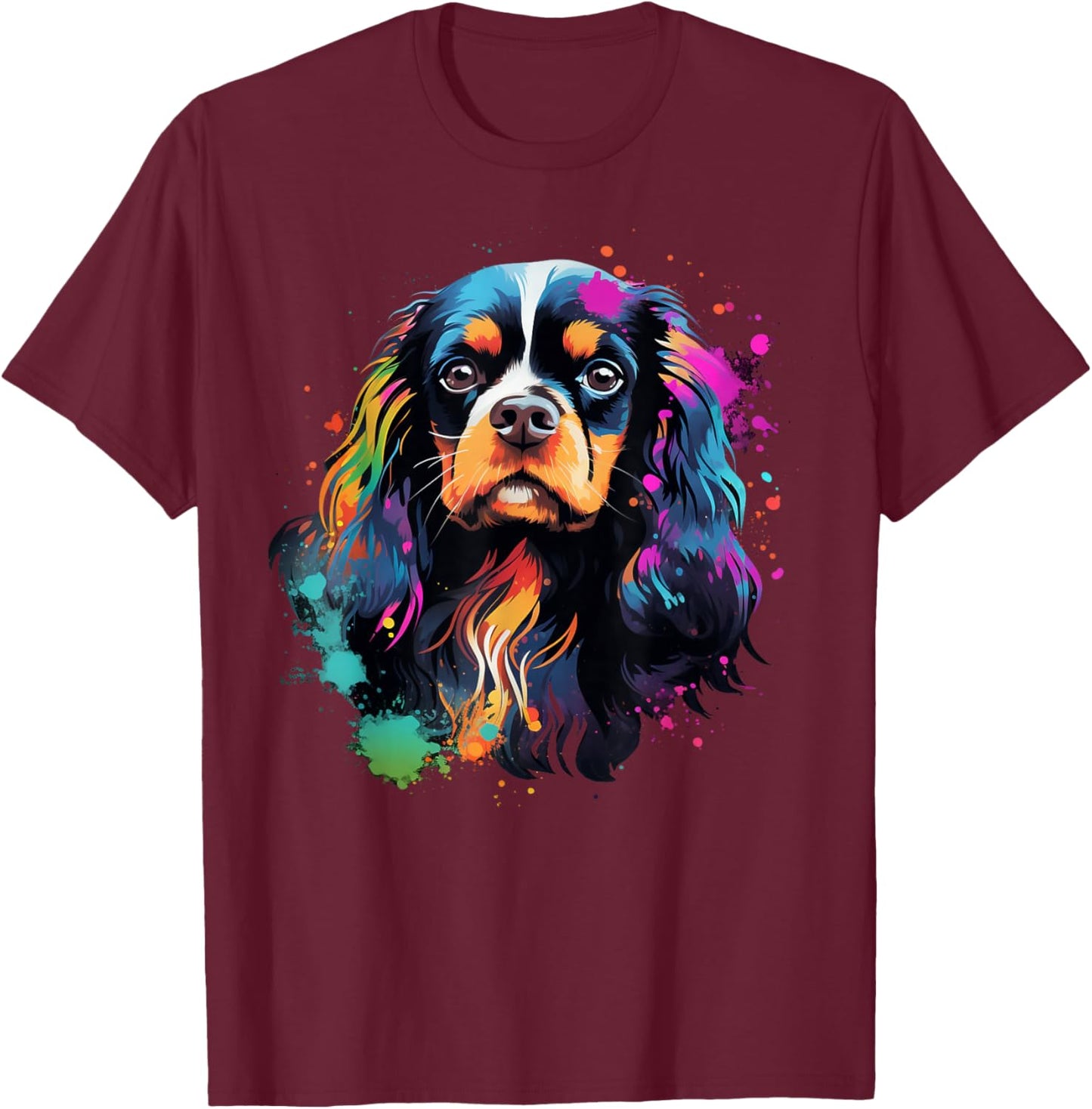 Cute painted Cavalier King Charles Spaniel T-Shirt - T-Shirt | Maroon