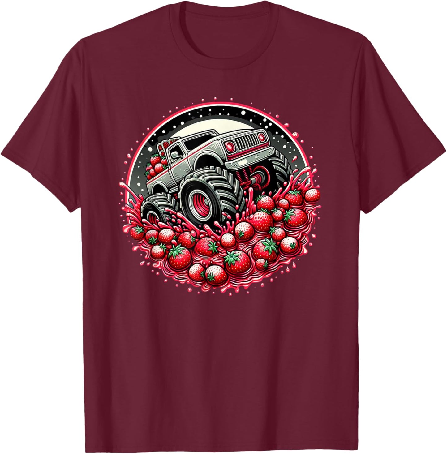 Cute Monster Truck Strawberry Jam Adventure Lover T-Shirt - T-Shirt | Maroon