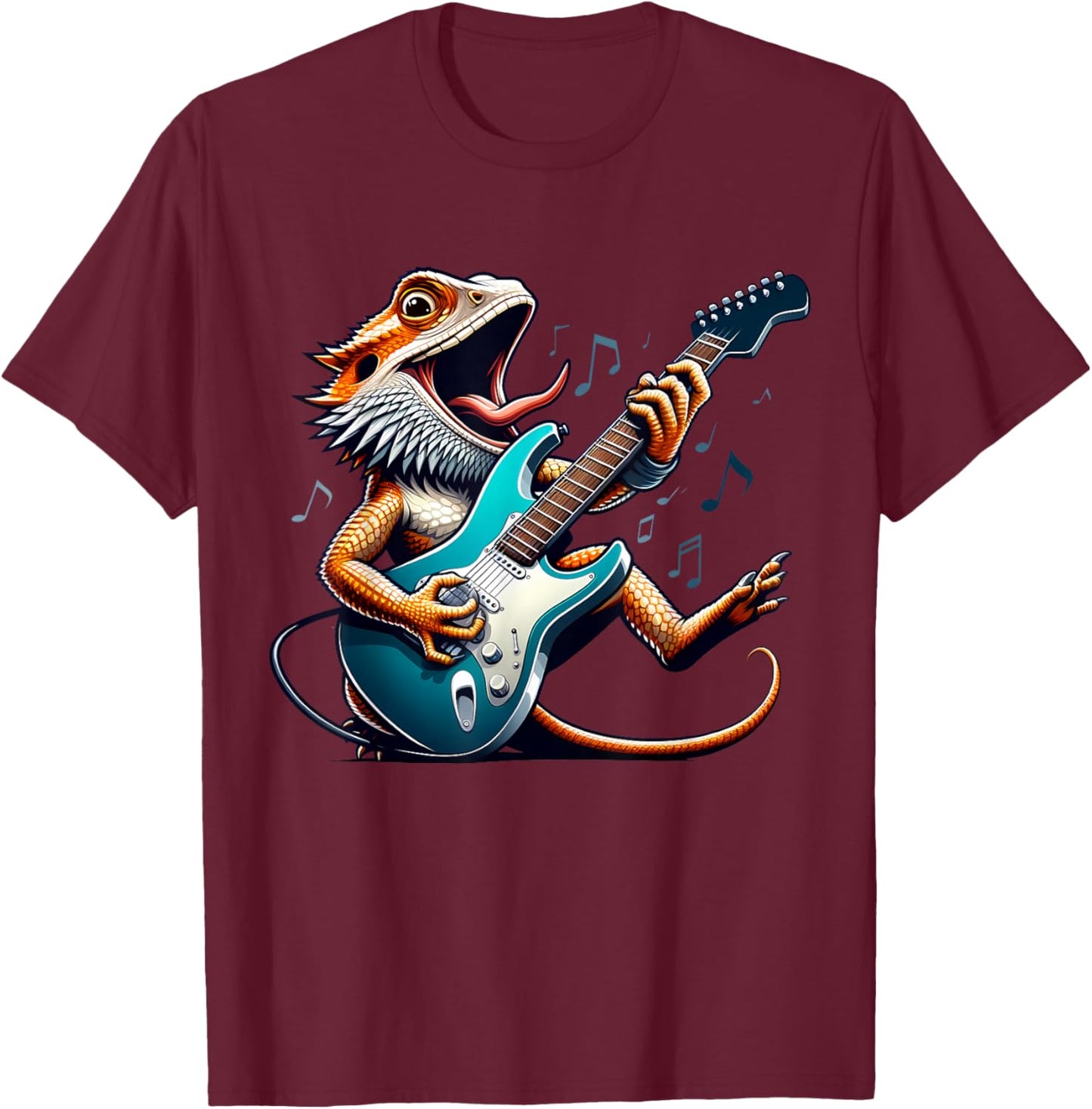 Rock Bearded Dragon Playing Guitar,Lizard Bearded Rock&Roll T-Shirt - T-Shirt | Maroon
