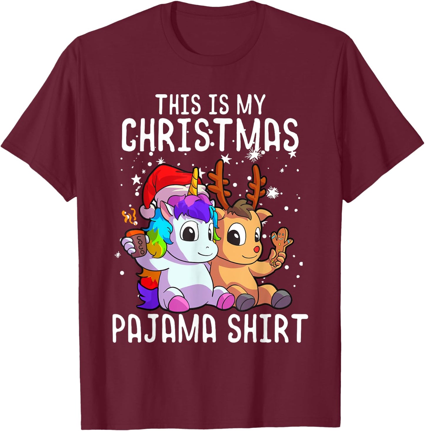 Unicorn Christmas Pajama Shirt Reindeer Unicorn Lover Gift T-Shirt - T-Shirt | Maroon