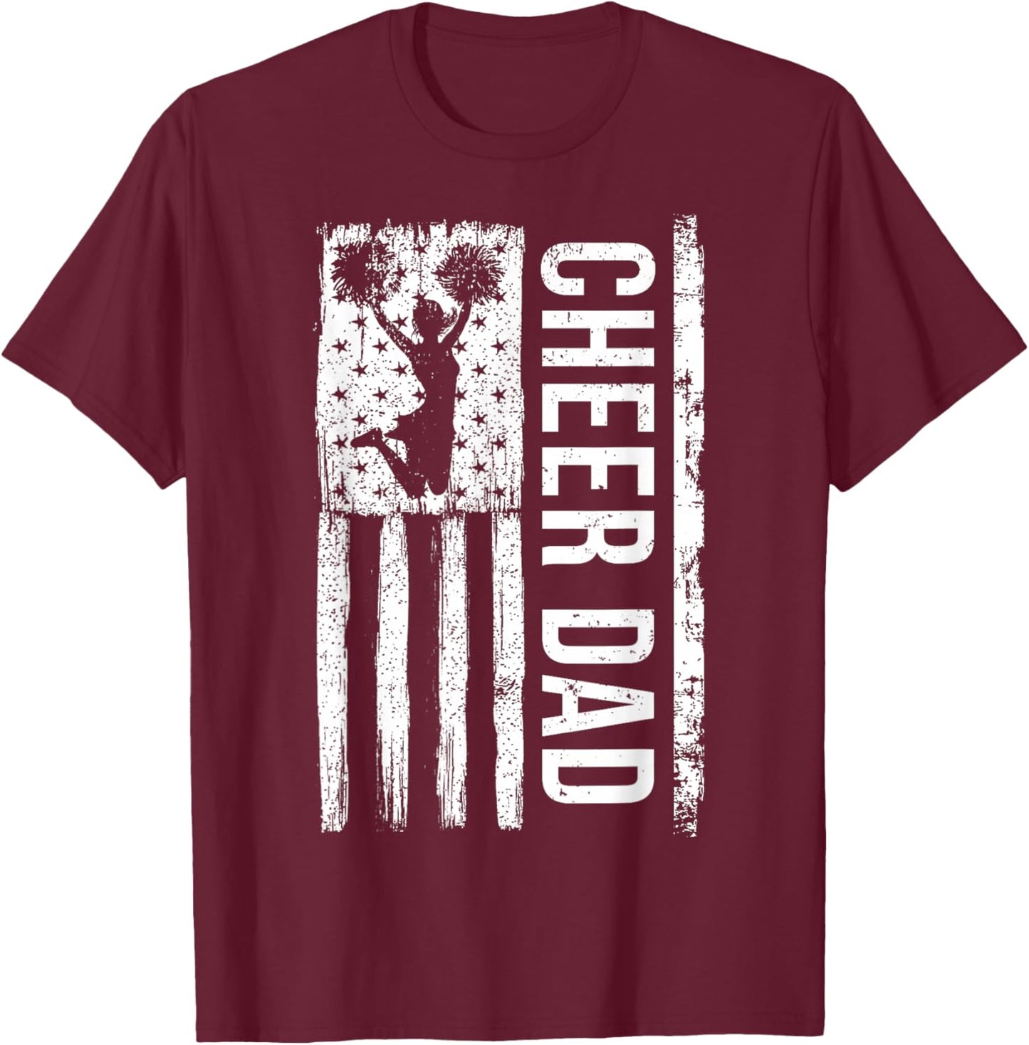 Cheer Dad Cheerleading American Flag Fathers Day Cheerleader T-Shirt - T-Shirt | Maroon