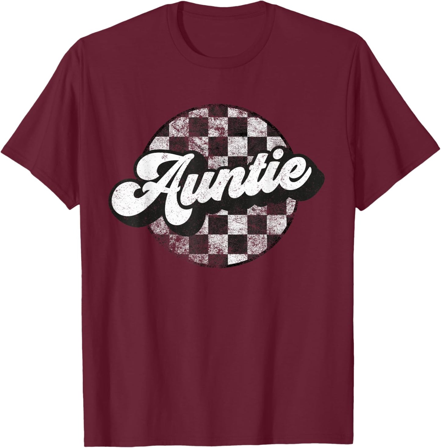 Funny Retro Checkered Auntie Race Vintage Matching Family T-Shirt - T-Shirt | Maroon