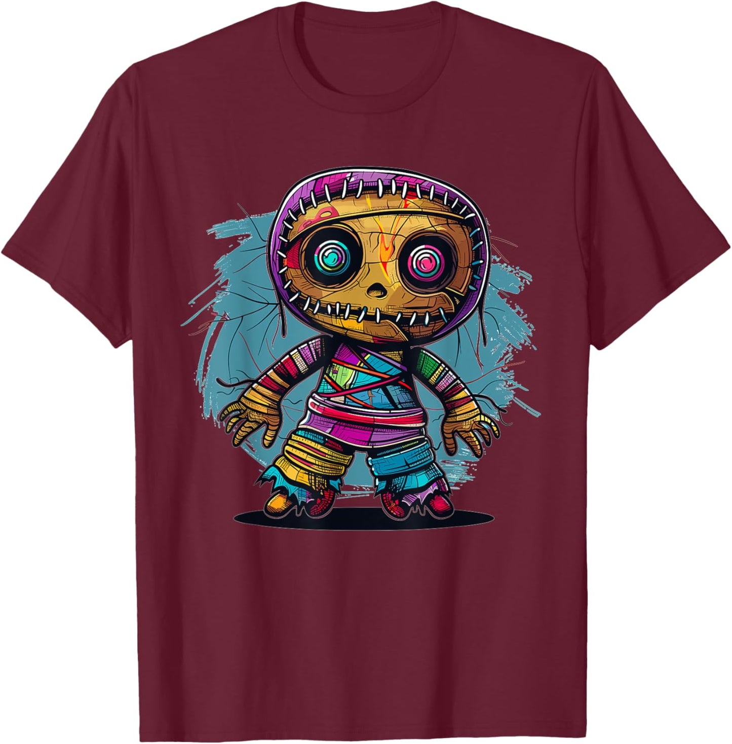 Cartoon Voodoo Doll Art I Kids Voodoo Doll Colorful Voodoo Doll T-Shirt - T-Shirt | Maroon