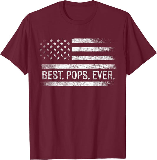 Best Pops Ever American Flag Gifts Pops Father's Day T-Shirt - T-Shirt | Maroon