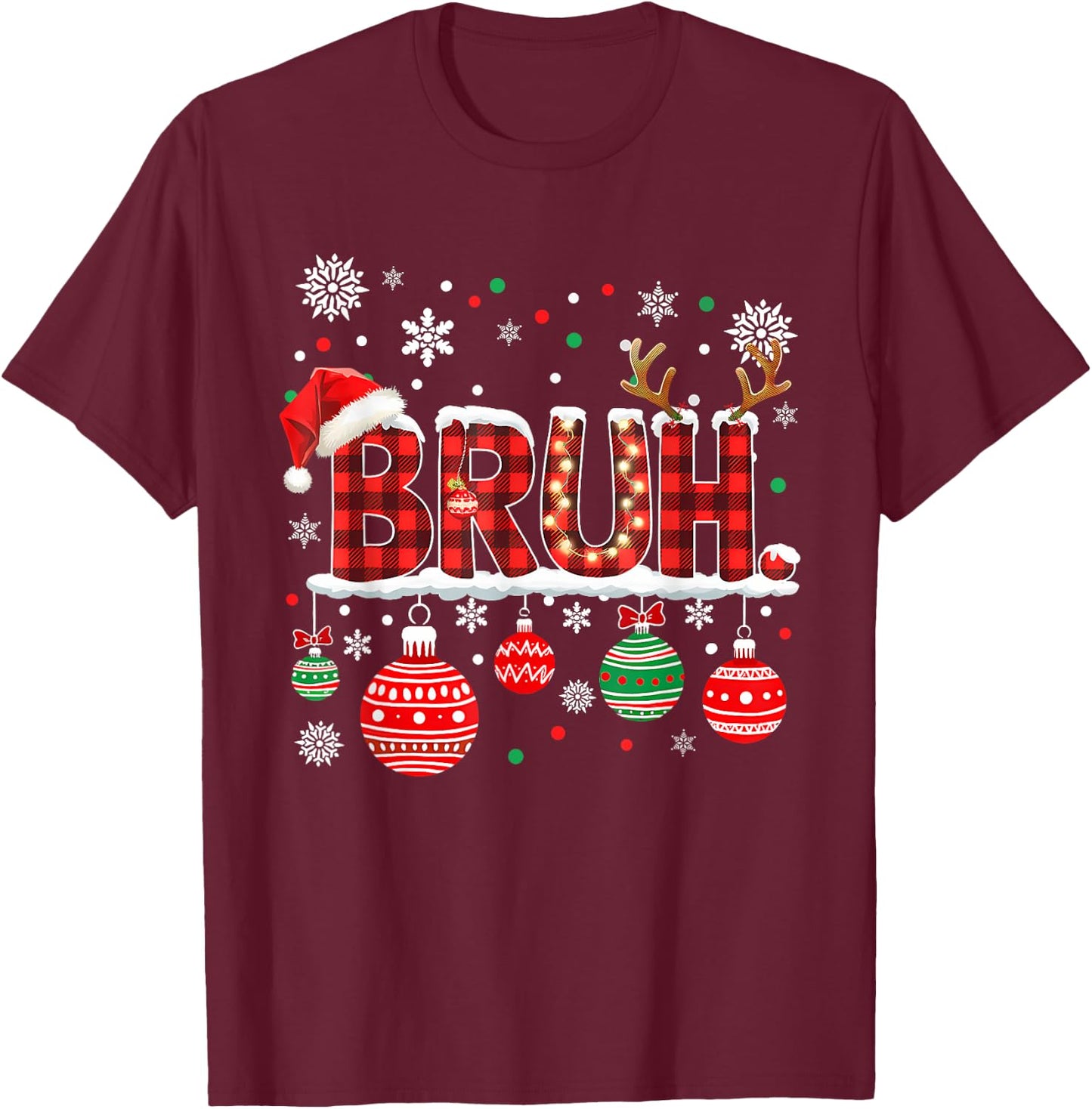 Bruh Funny Christmas Plaid Teens Boys Kids Xmas Pajamas T-Shirt - T-Shirt | Maroon