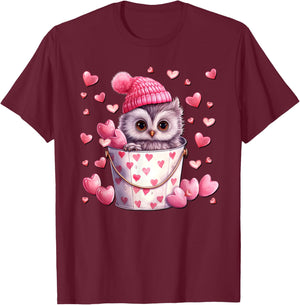 Cute Owl Love Graphic And Valentine Animal Lovers T-Shirt - T-Shirt | Maroon
