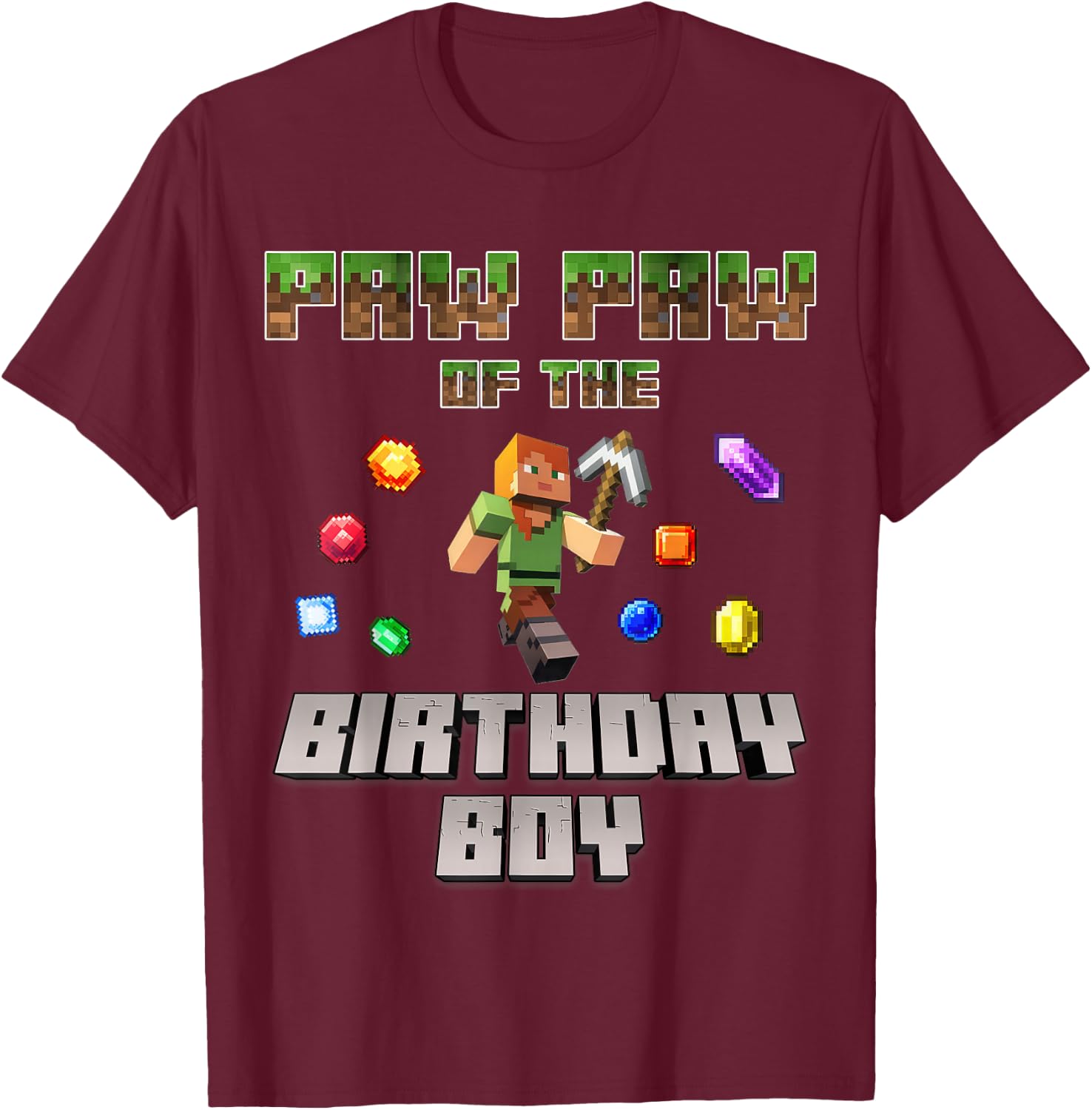 Paw paw Of The Birthday Boy Video Gamer Pixel Number T-Shirt - T-Shirt | Maroon