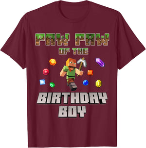 Paw paw Of The Birthday Boy Video Gamer Pixel Number T-Shirt - T-Shirt | Maroon