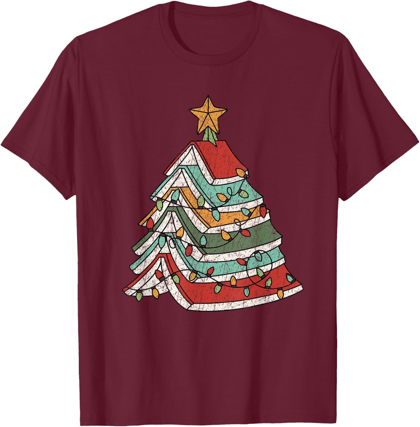Book Christmas Tree For Librarians Book Lovers T-Shirt - T-Shirt | Maroon