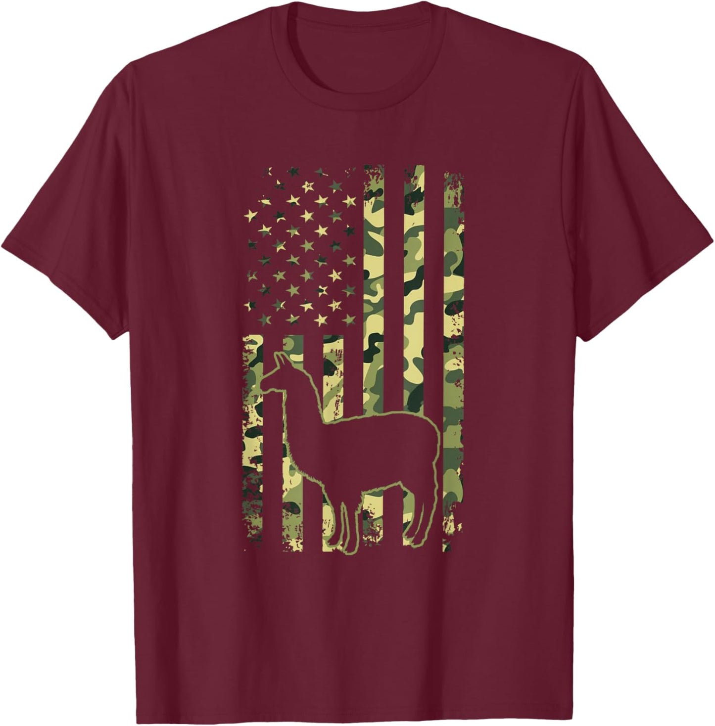 Camo American Flag Llama Camouflage 4th of July Animal Lover T-Shirt - T-Shirt | Maroon