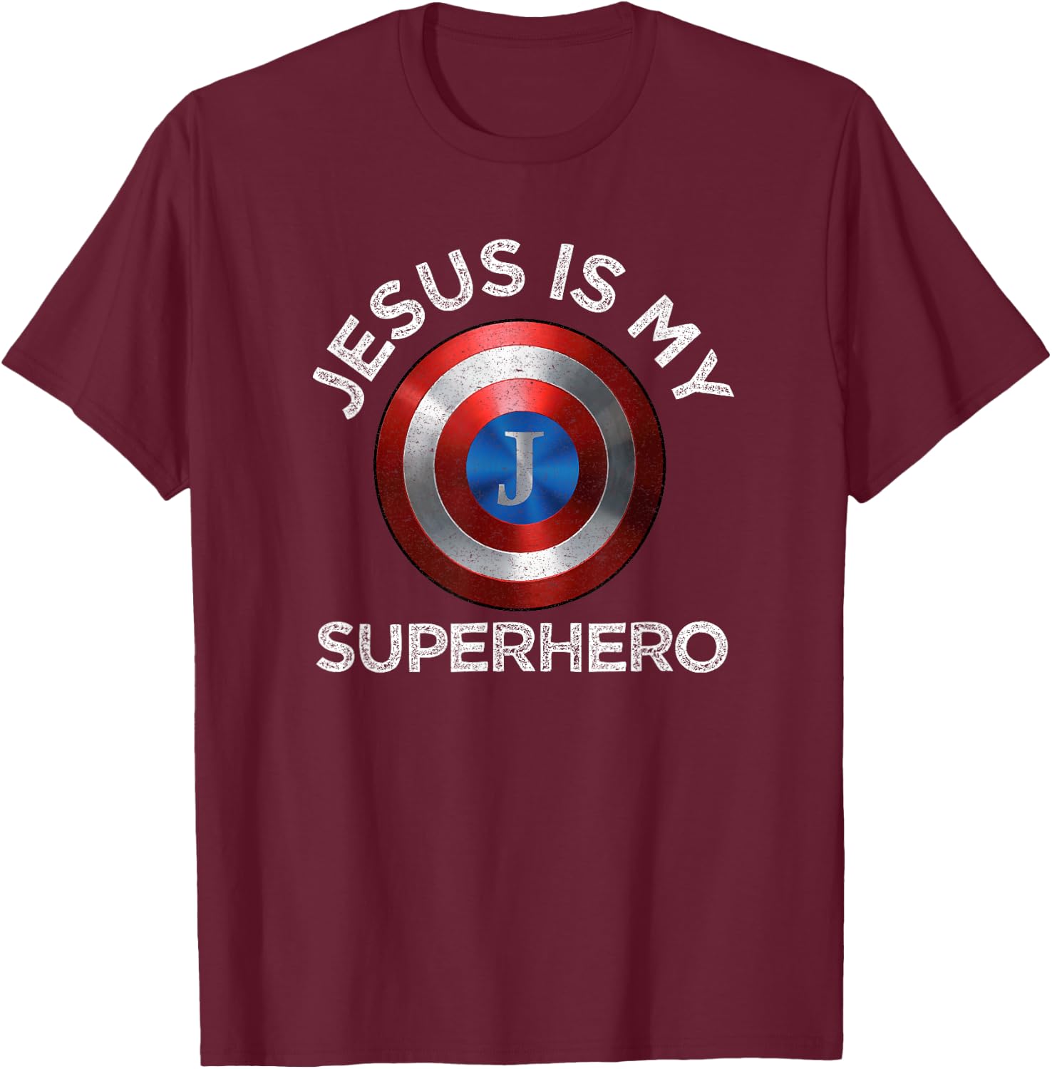 Jesus Is My Superhero Cute Powerful Christian Gift American T-Shirt - T-Shirt | Maroon