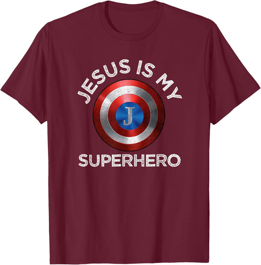 Jesus Is My Superhero Cute Powerful Christian Gift American T-Shirt - T-Shirt | Maroon