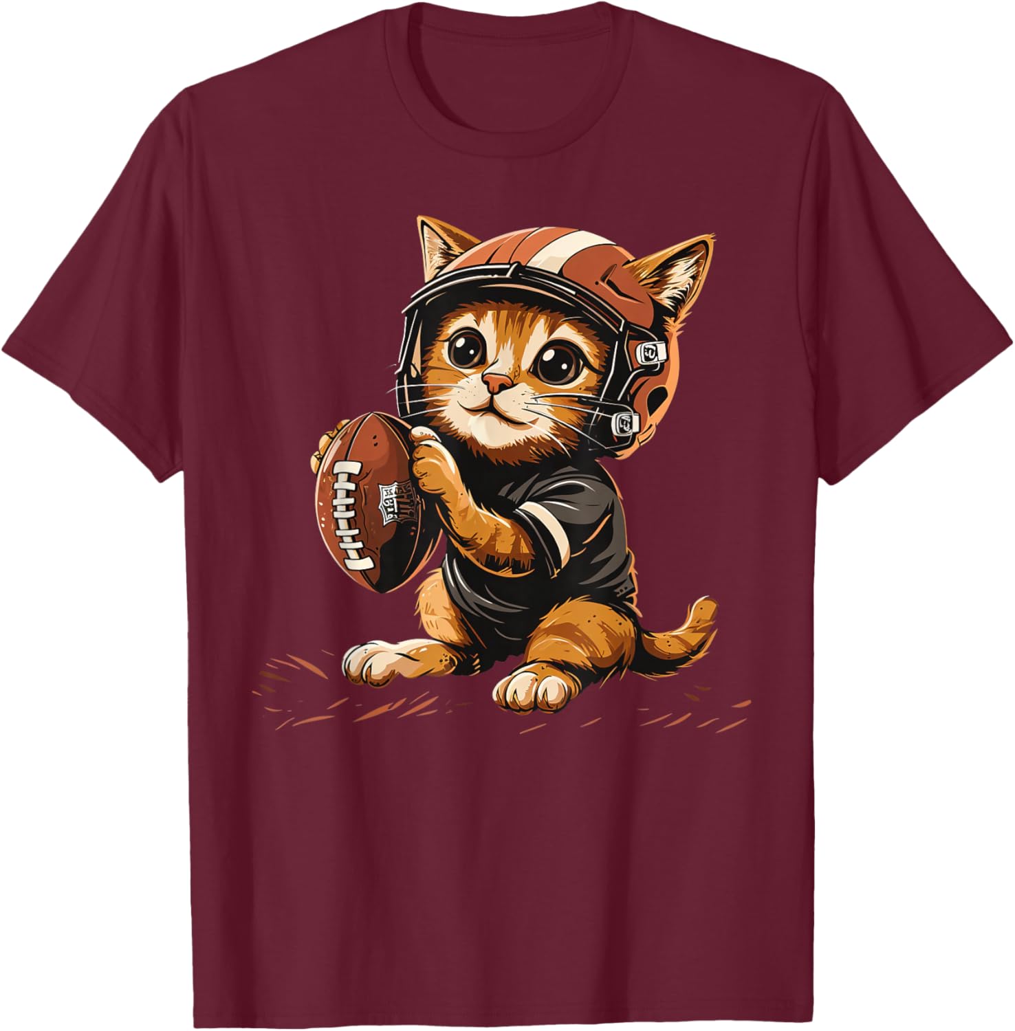 Cute Football Cat on Football player Women Kids T-Shirt - T-Shirt | Maroon
