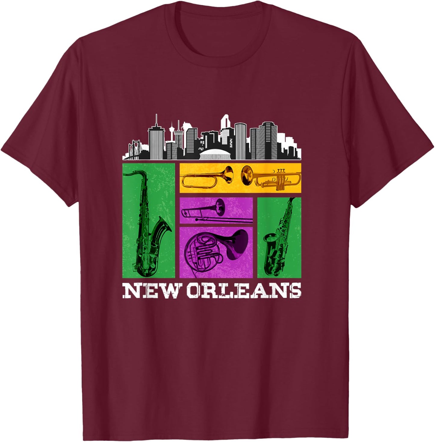 New Orleans, NOLA and the Big Easy Men, Women and Kids Music T-Shirt - T-Shirt | Maroon