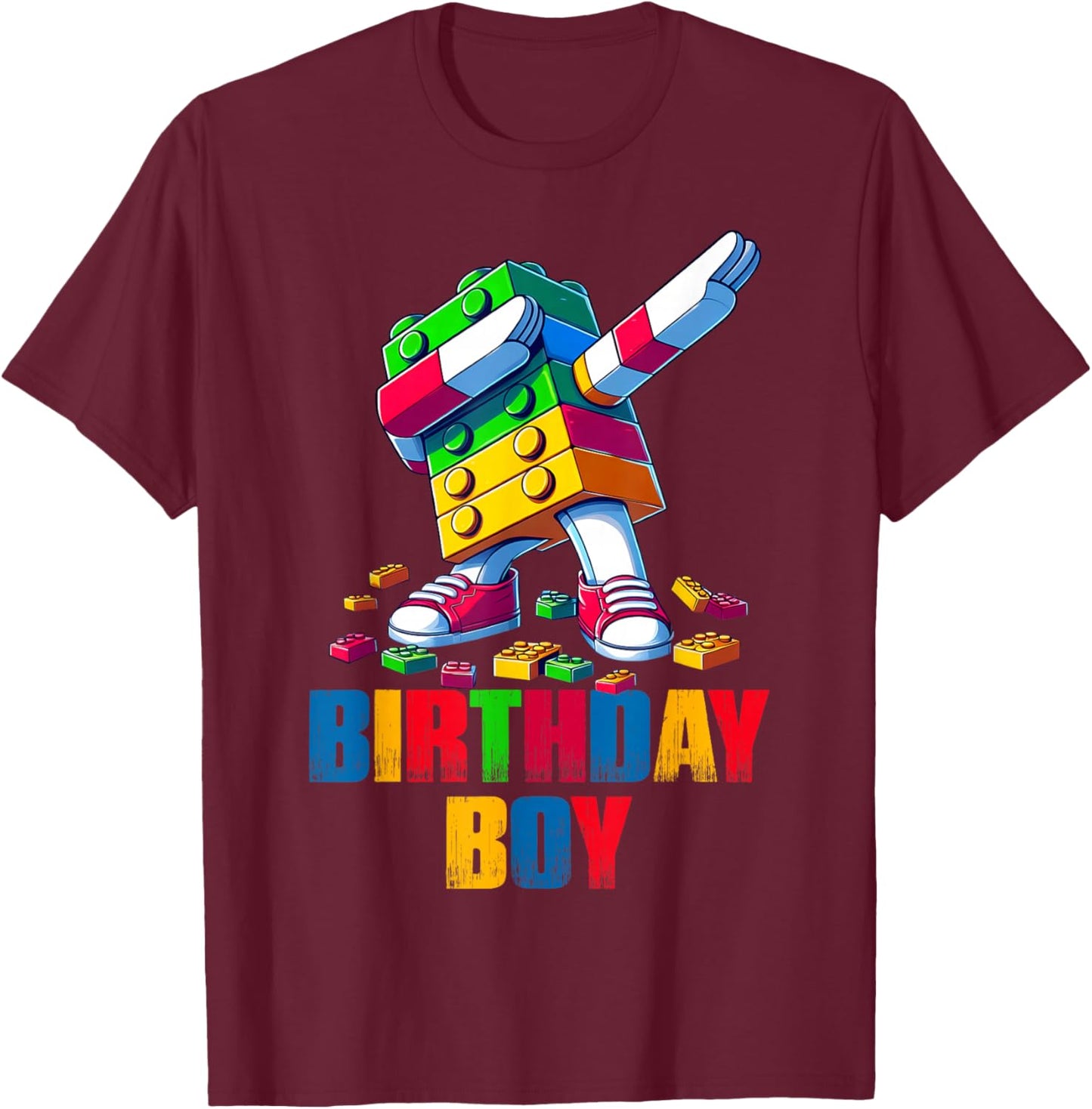 Birthday Boy Dabbing Master Builder Blocks Bricks B Day T-Shirt - T-Shirt | Maroon