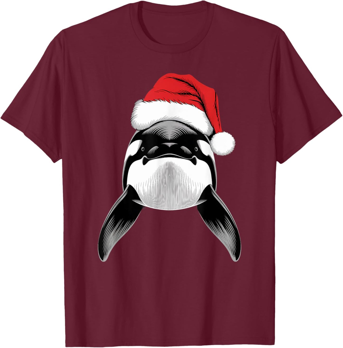 Joyful Orca Santa on Orca Christmas T-Shirt - T-Shirt | Maroon