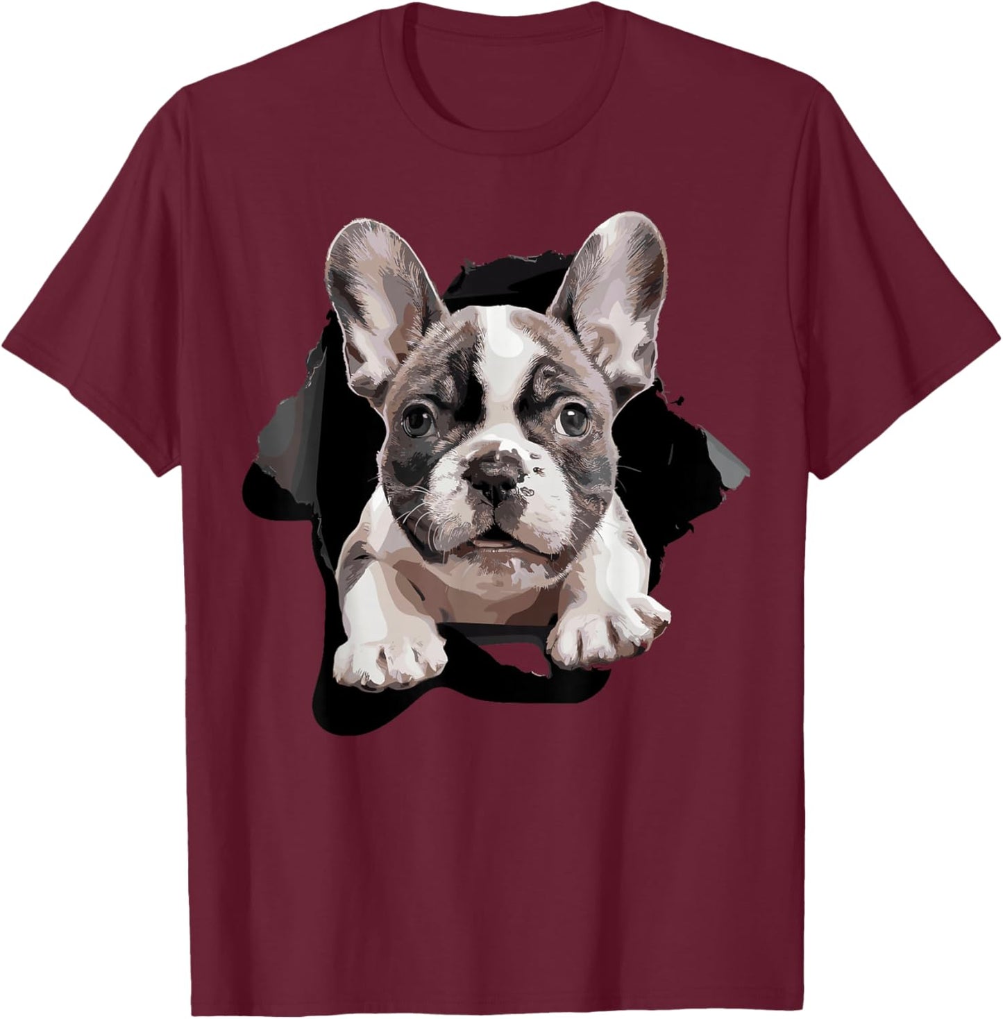 French Bulldog Puppy Funny Torn Puppies Dogs Parents T-Shirt - T-Shirt | Maroon