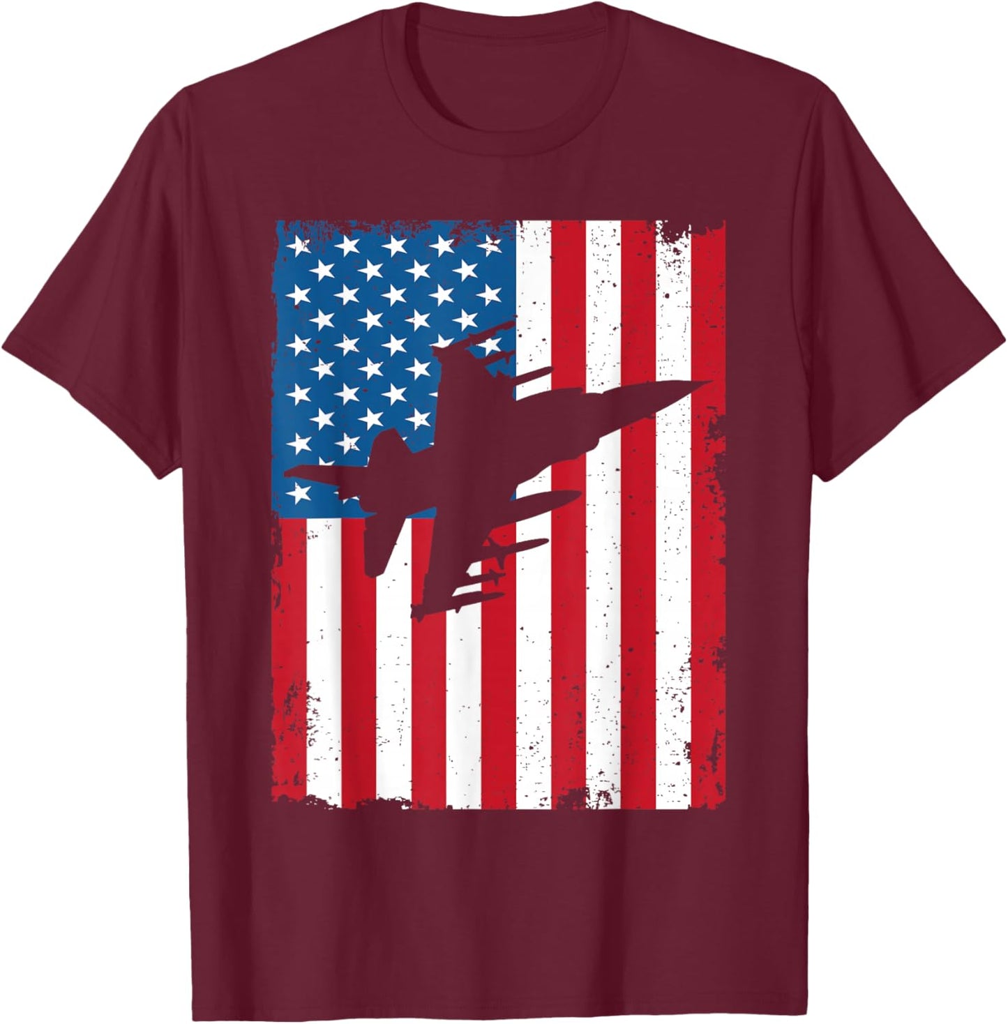 Patriotic 4th Of July F 16 Aircraft American Flag Boys Kids T-Shirt - T-Shirt | Maroon