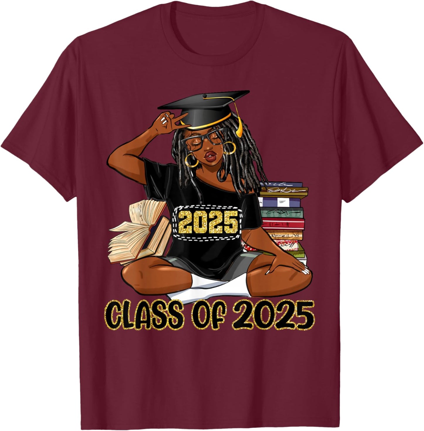 Class Of 2025 African American Women Black Girl Graduation T-Shirt - T-Shirt | Maroon