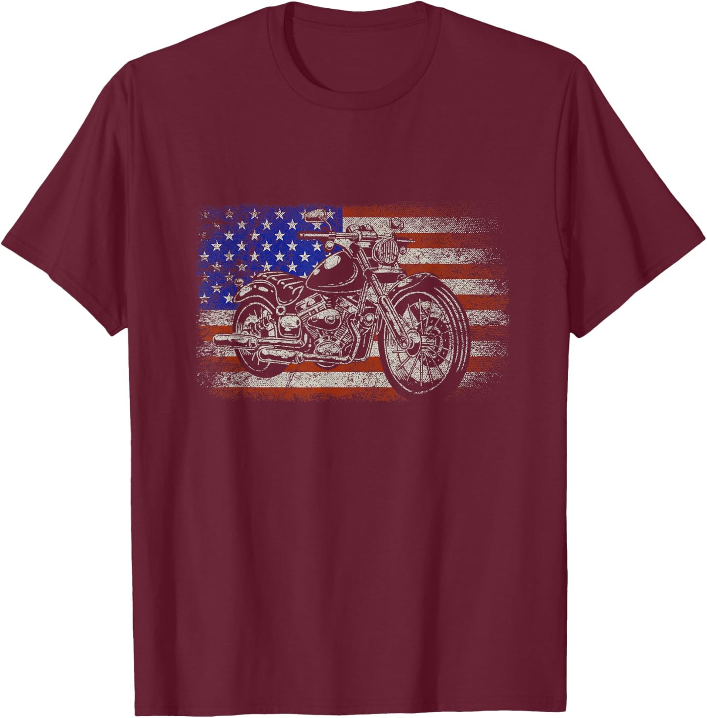 Patriotic American Motorcycle Rider Gift US Flag Biker Women Men T-Shirt - T-Shirt | Maroon