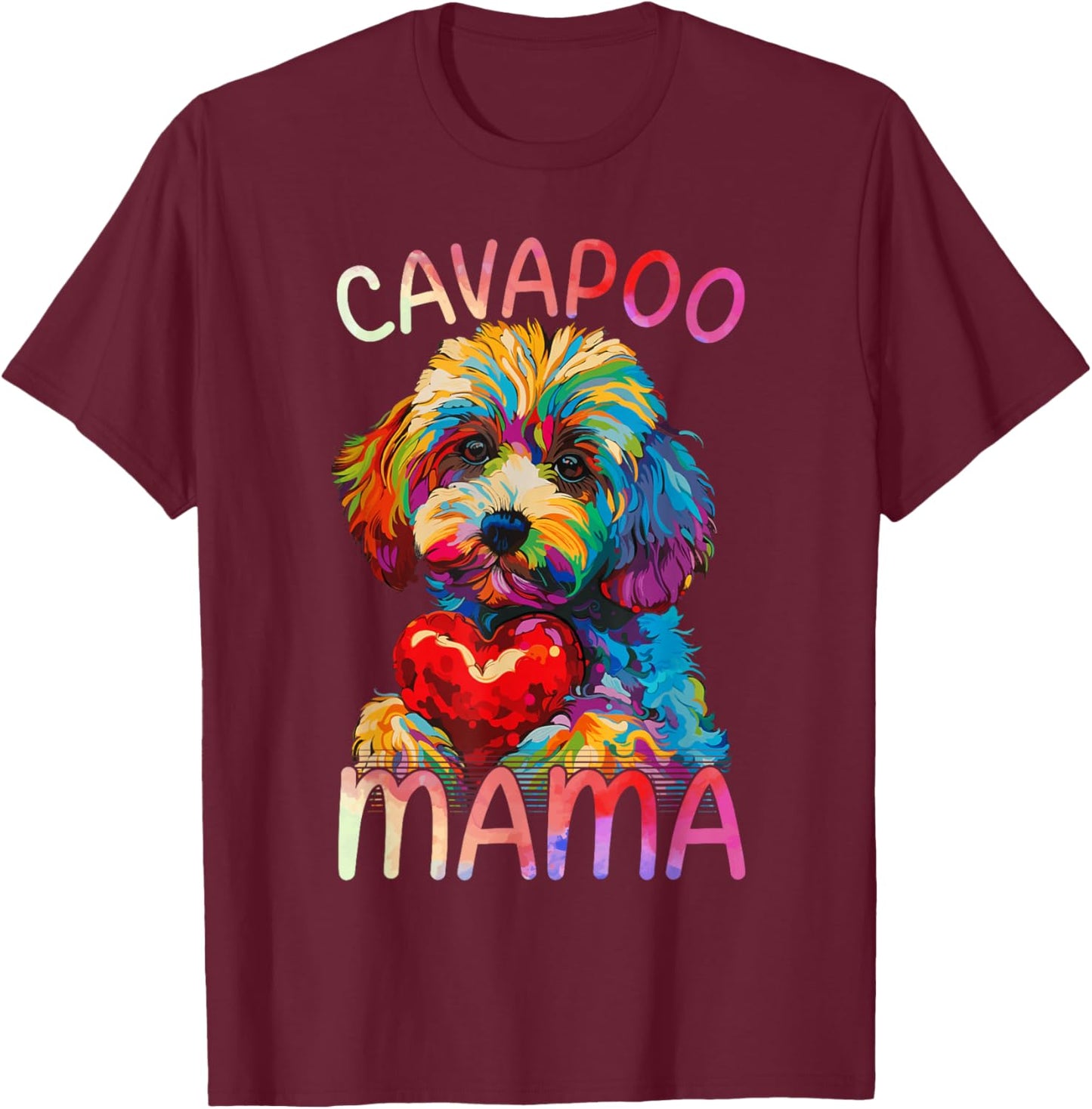 Cavapoo Lover Mama Heart Pop Art Cavapoo Mom T-Shirt - T-Shirt | Maroon