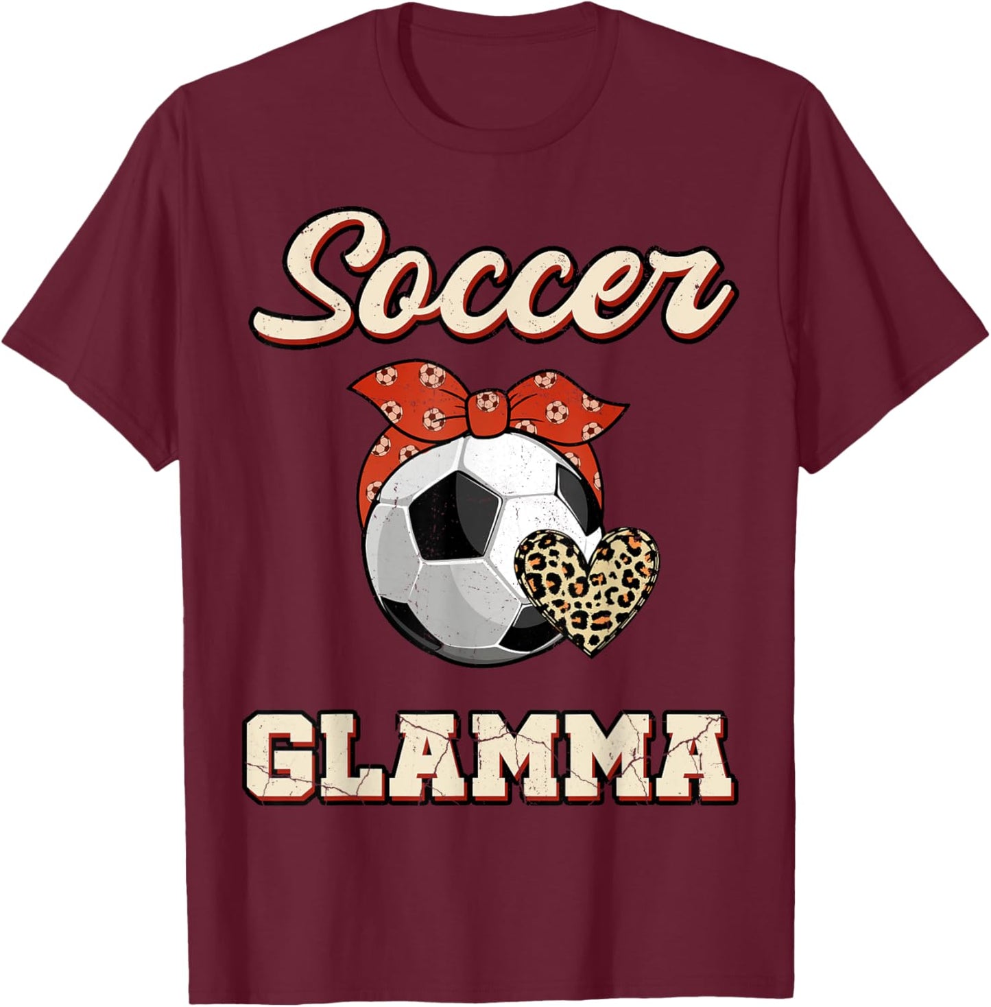 Soccer Glamma Bandana Leopard Heart Fans Mother's Day T-Shirt - T-Shirt | Maroon