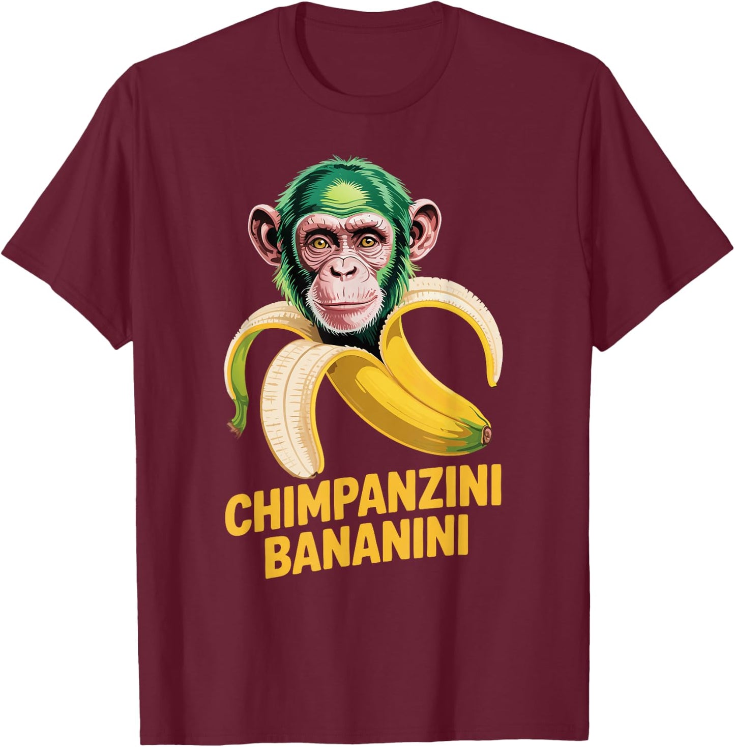 Watercolor Monkey Meme Italian Brainrot Chimpanzini Bananini T-Shirt - T-Shirt | Maroon