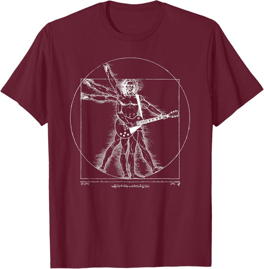Funny Guitar Player Da Vinci Vitruvian Man Musicians T-Shirt - T-Shirt | Maroon