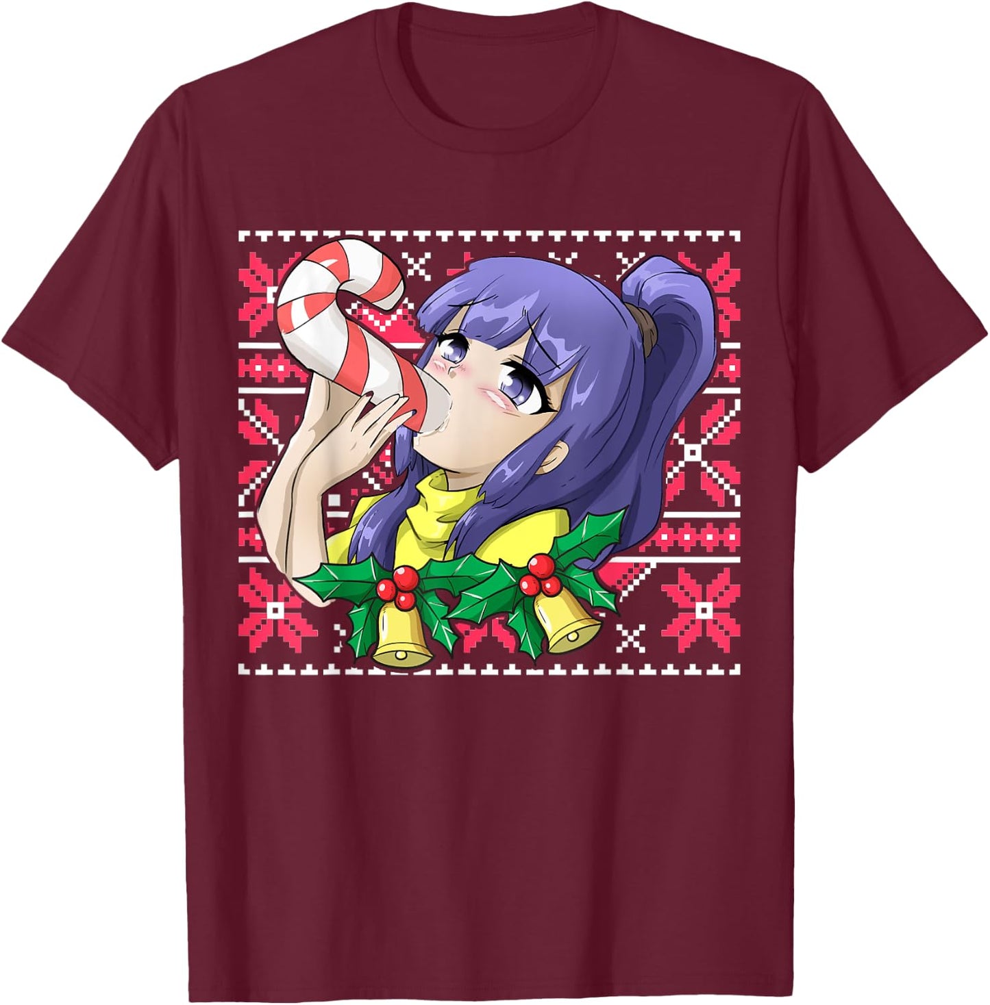 Ugly Christmas Otaku Ahegao Christmas Ecchi Etchi Hentai T-Shirt - T-Shirt | Maroon