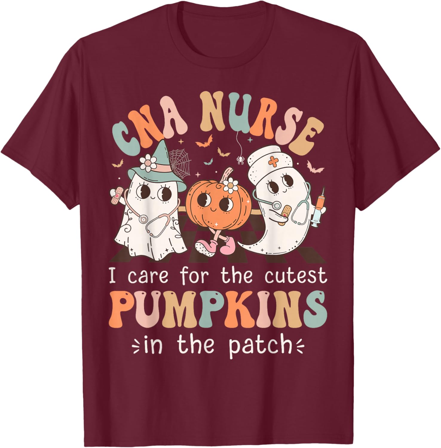 Groovy CNA Boo Crew Funny Nursing Assistant Halloween T-Shirt - T-Shirt | Maroon