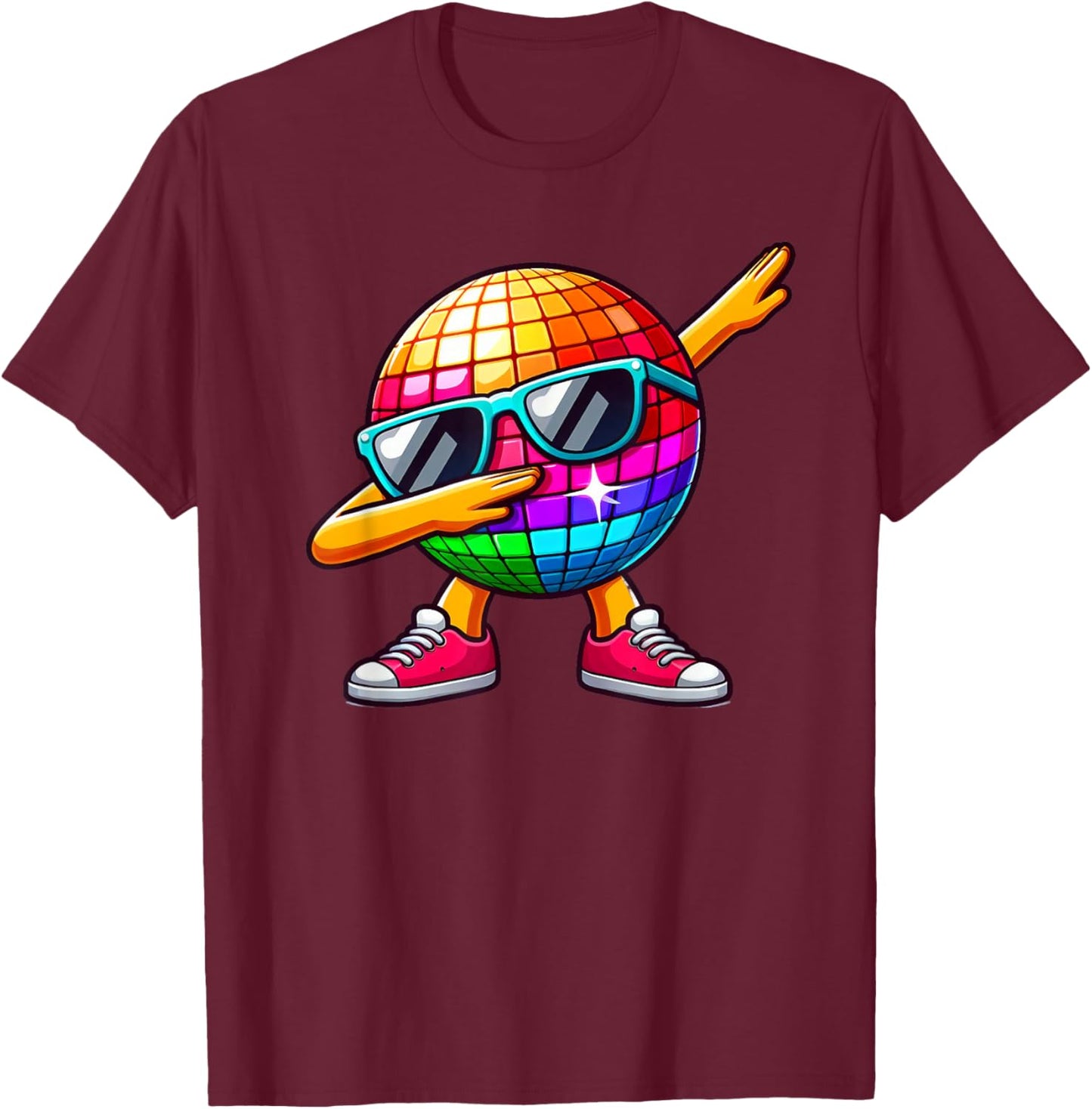 LED 70s Disco Ball Dabbing Sunglasses Nightclub Dance Party , Black, S T-Shirt - T-Shirt | Maroon