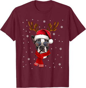 Funny Family Matching Reindeer Xmas Boston Terrier Christmas T-Shirt - T-Shirt | Maroon