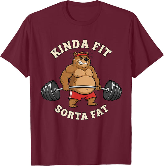 Kinda Fit Sorta Fat Lustiges Gymnastikshirt Papa BOD Bear T-Shirt - T-Shirt | Maroon