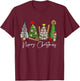 Merry Christmas Trees Baseball Xmas T-Shirt - T-Shirt | Maroon