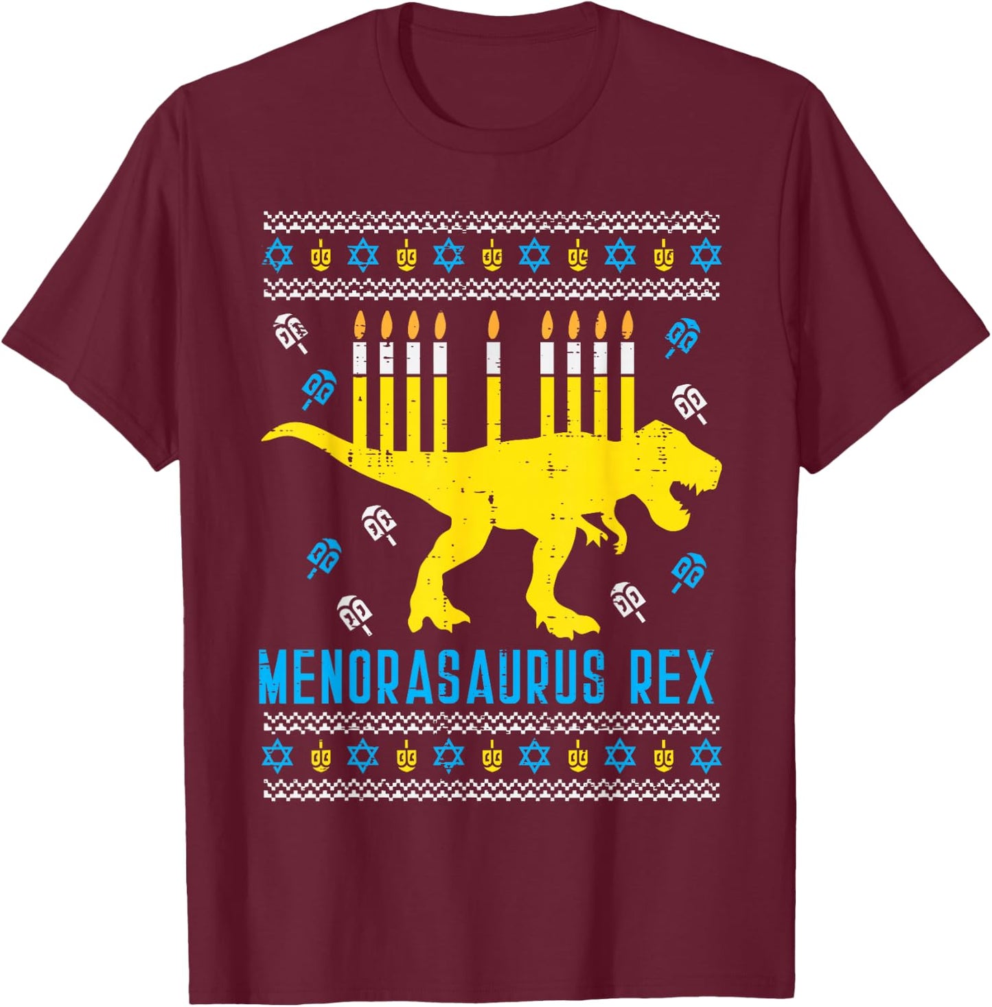 Menorasaurus Rex Trex Menorah Ugly Hanukkah Chanukkah Gift T-Shirt - T-Shirt | Maroon