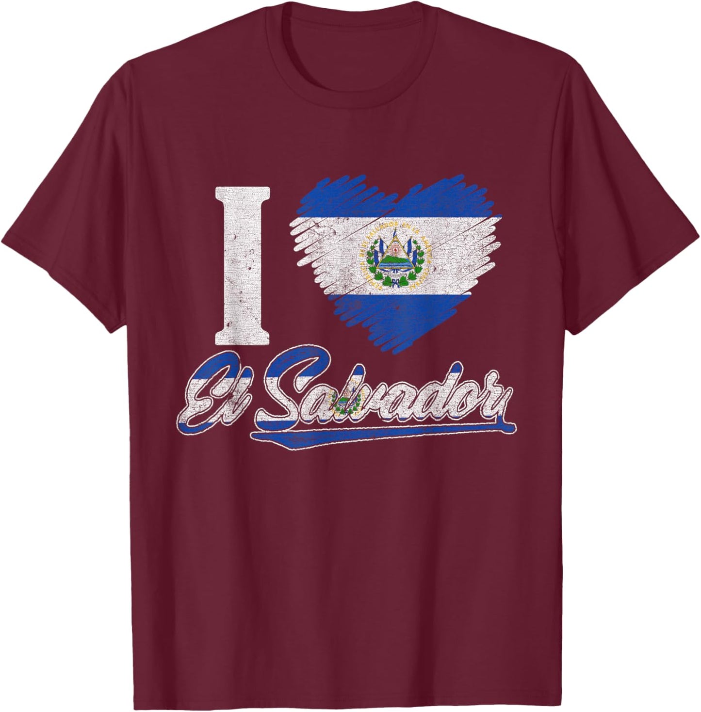 I Love El Salvador Salvadoran Flag Hispanic Heritage Month T-Shirt - T-Shirt | Maroon