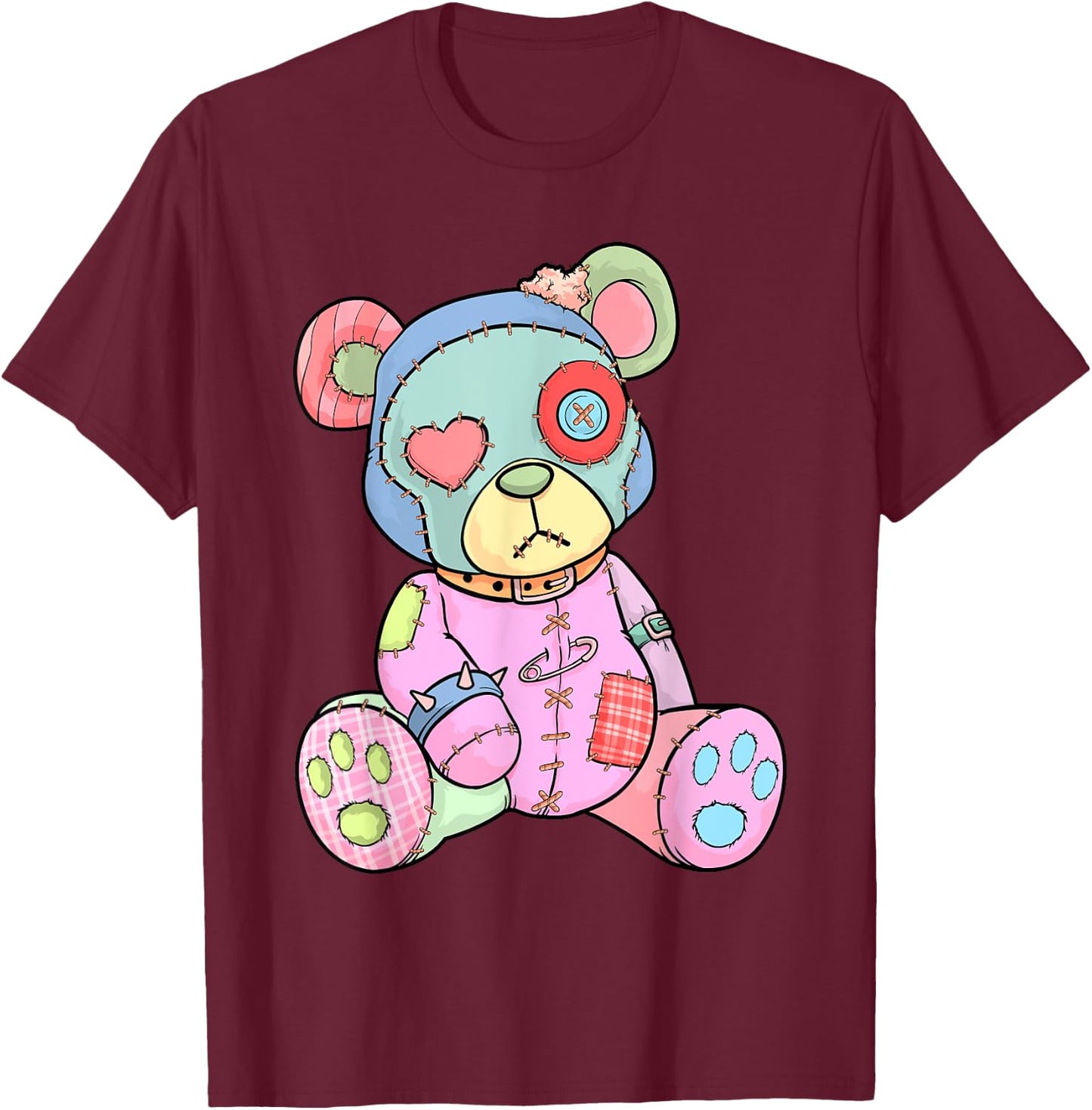 Pastel Goth Teddy Bear Japanese Anime Kawaii Menhera Small T-Shirt - T-Shirt | Maroon