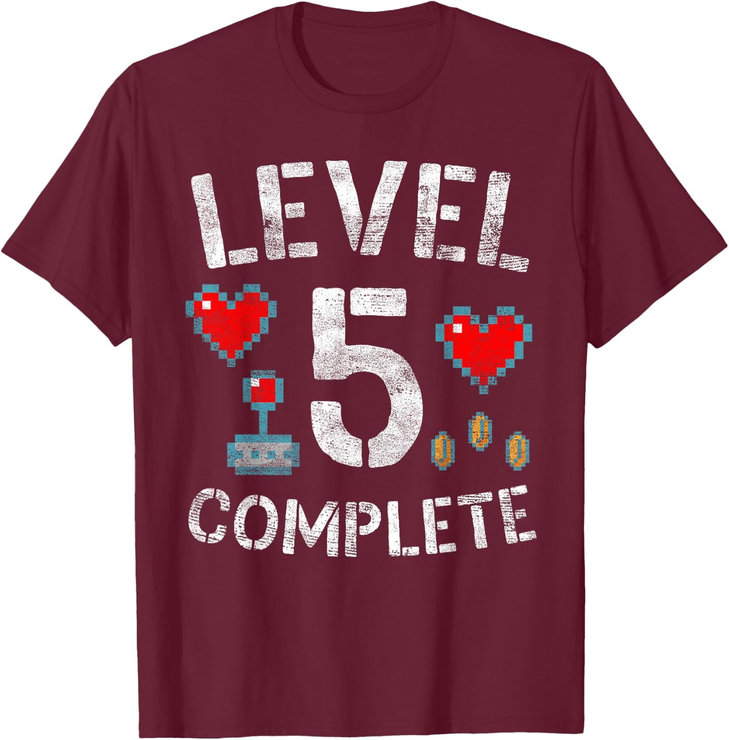 Level 5 Complete 5th Wedding Anniversary Video Gamer T-Shirt - T-Shirt | Maroon