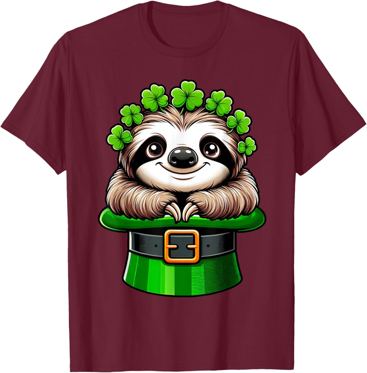 Sloth St Patricks Day Leprechaun Shamrock Irish Sloth Lover T-Shirt - T-Shirt | Maroon
