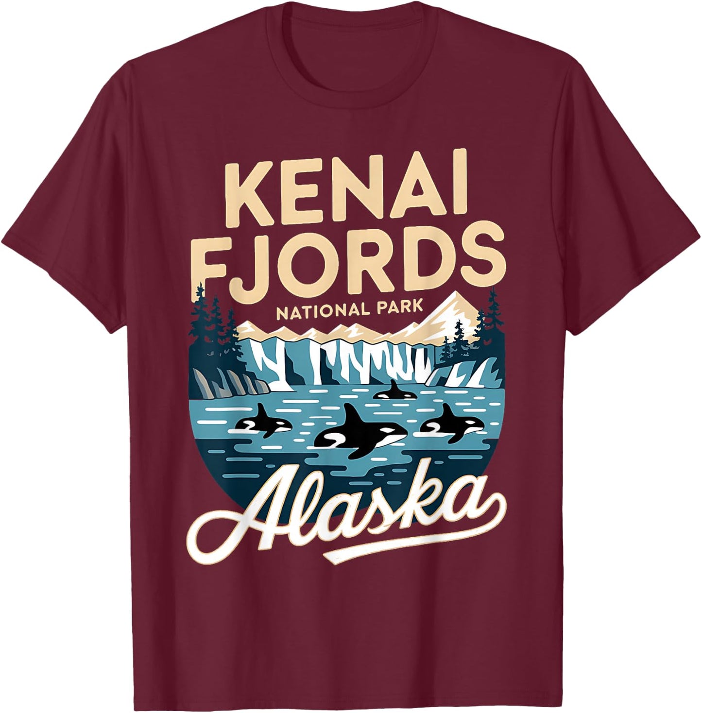 Explore Whale Orca Kenai Fjords National Park Alaska T-Shirt - T-Shirt | Maroon