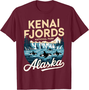 Explore Whale Orca Kenai Fjords National Park Alaska T-Shirt - T-Shirt | Maroon