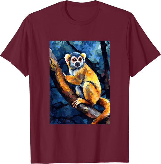 Squirrel Monkey Starry Night Painting Men Women Kids T-Shirt - T-Shirt | Maroon