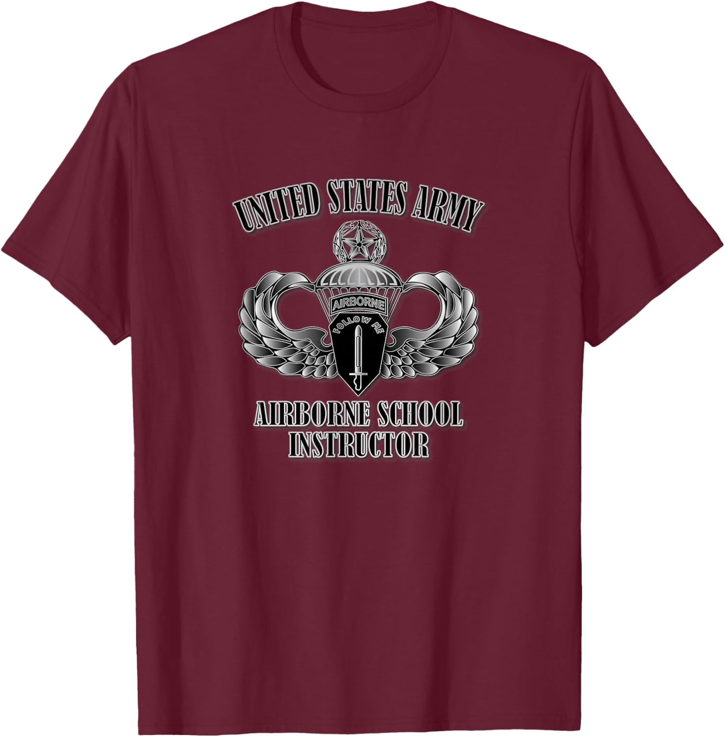 Relaxed Lifestyle Products U.S. Army Airborne School Instructor - Men's Black Small Classic Fit Short Sleeve T-Shirt - T-Shirt | Maroon